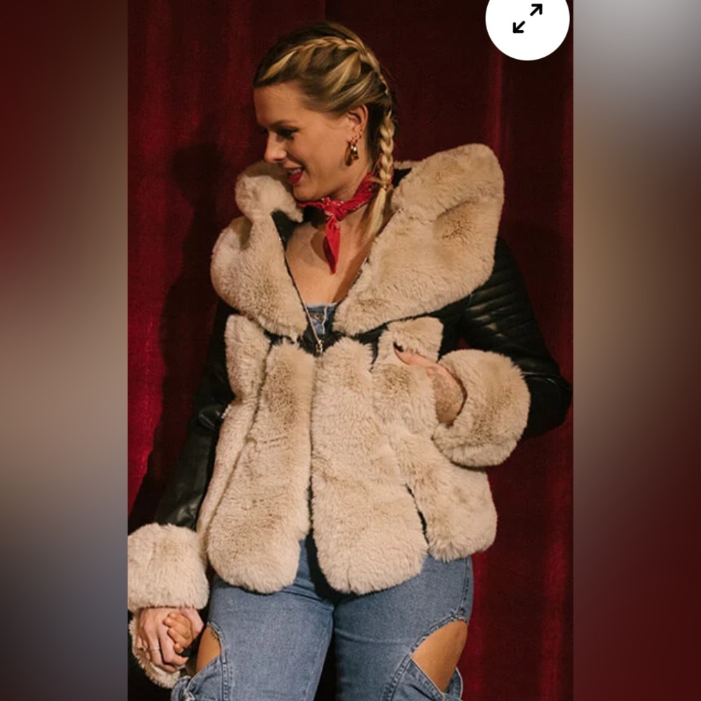 Akira Black and tan Women's Fur panel leather jacket